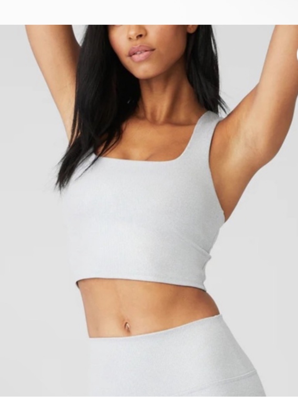 Alo Yoga Alosoft Ribbed Shimmer Chic Bra Tank Light Grey Iridescent